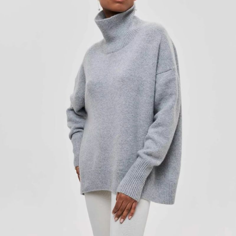 Women's cream soft knit sweater high collar plush fine-knit texture cozy everyday essential