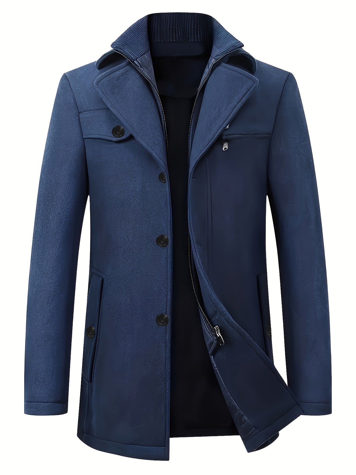 Men's grey wool blend zip-up jacket with lapel collar, modern slim fit for smart-casual style