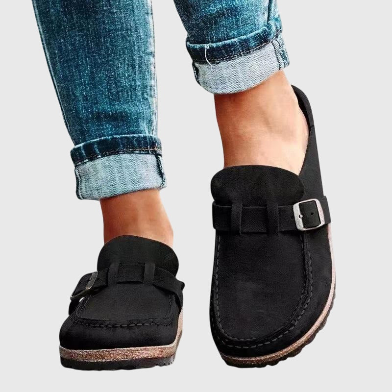 Casual slip-on buckle loafer shoes with cushioned sole and classic stitch detailing for all-day comfort