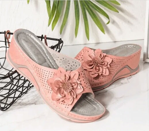 Beige soft leather orthopedic sandals with arch support sole designed for all-day foot comfort
