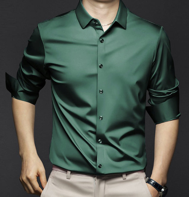 Men's white non-iron dress shirt slim fit wrinkle-free fabric office-ready premium comfort