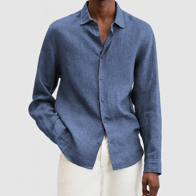 Men's relaxed-fit linen shirt long sleeve breathable natural fabric everyday casual style