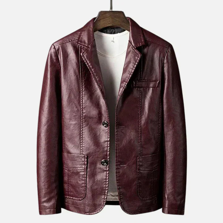 Men's black Ortwin classic leather jacket timeless silhouette sustainable easy-care quality craftsmanship