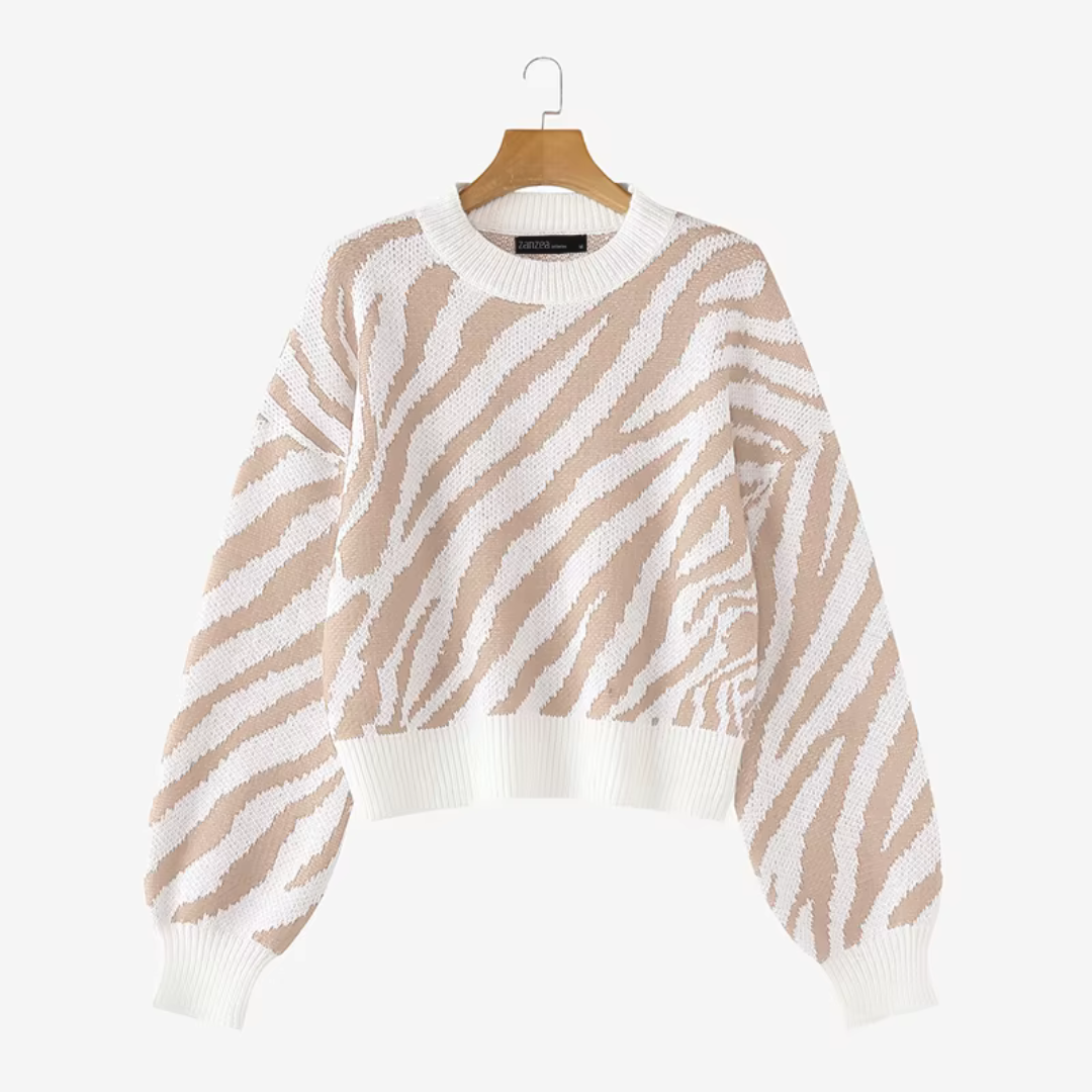 Women's zebra striped oversized knit sweater in black and white with plush soft relaxed fit