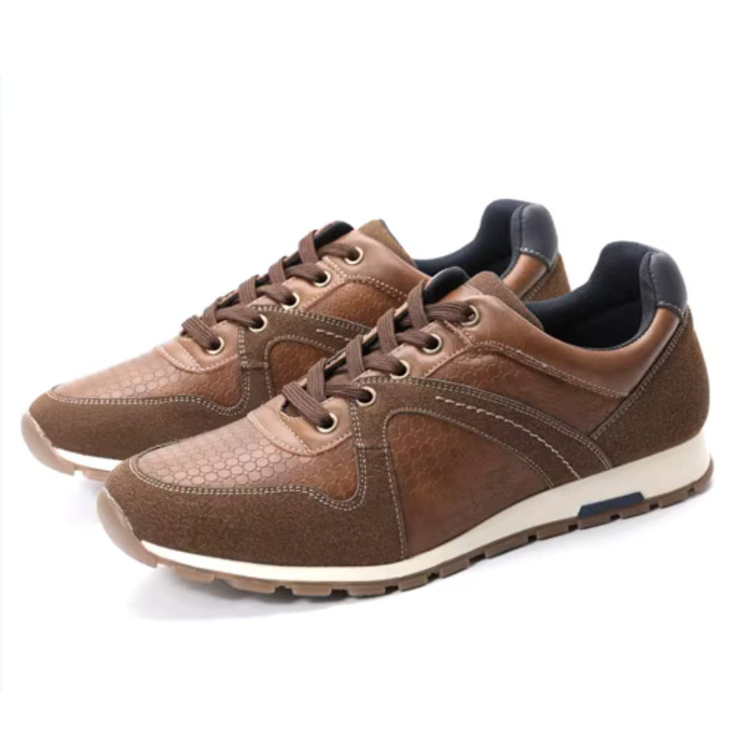 Men's brown suede leather lace-up shoes with cushioned insole and shock-absorbing rubber sole