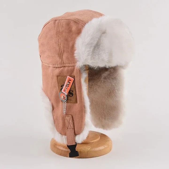 Men's brown fleece trapper hat structured fit with faux fur trim ear flaps for winter outdoor wear