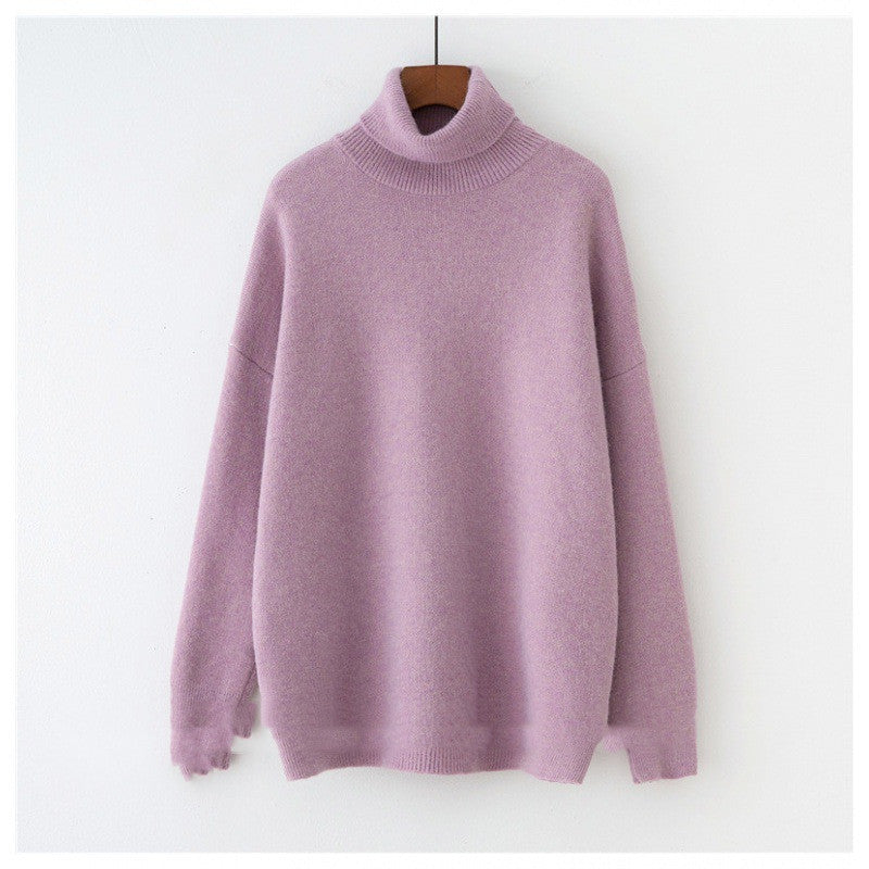 Autumn relaxed-fit turtleneck sweater in solid neutral tone with clean minimalist lines for everyday wear