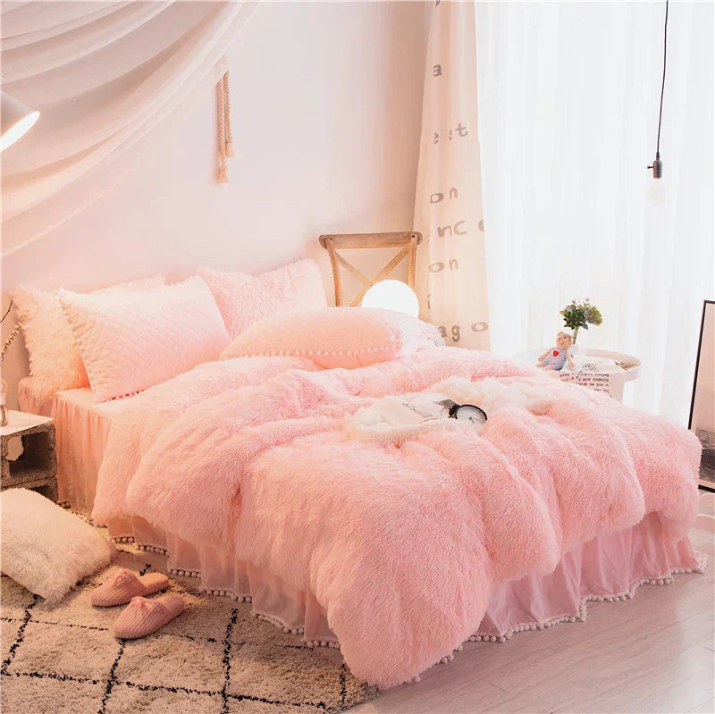 Luxurious plush velvet duvet cover set in rich green with quilted pillow covers, cloudlike texture