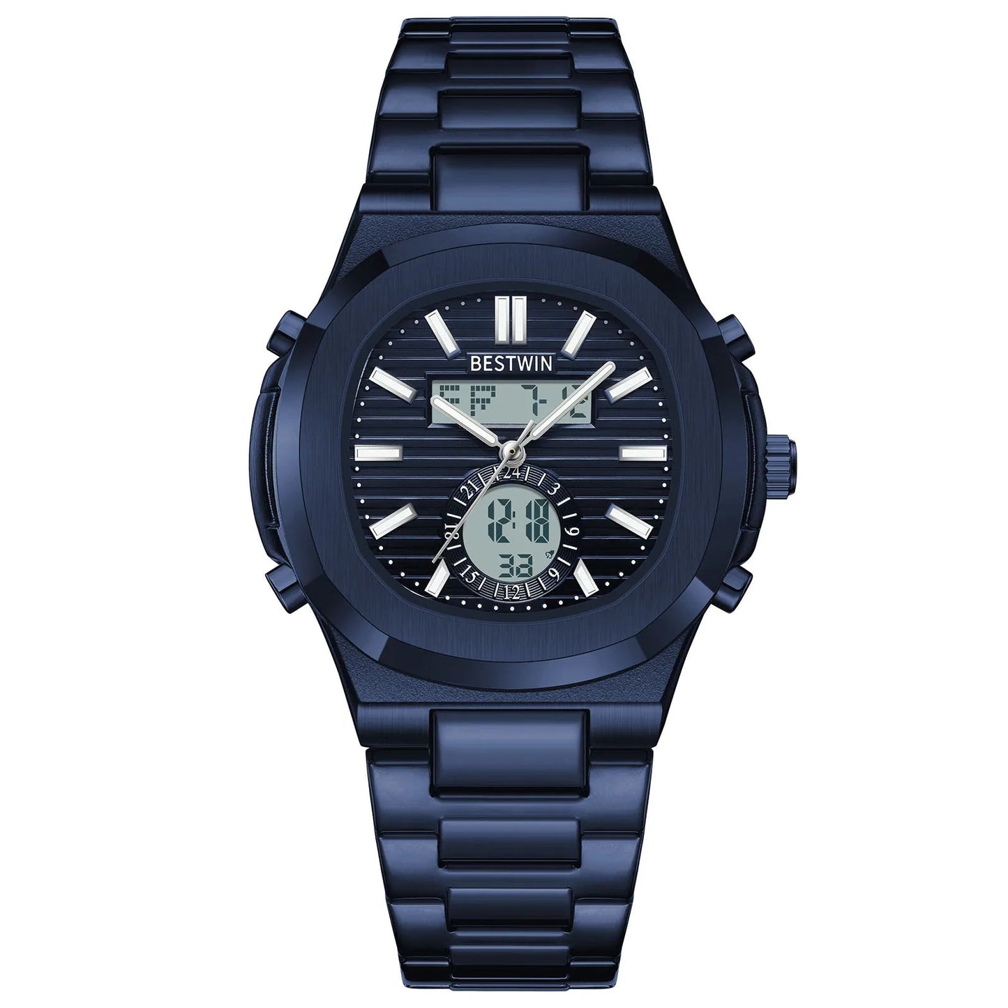 Navion hybrid watch stainless steel strap multifunction dial luminous markers water resistant