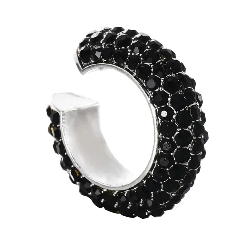 Gold silver halo pavé crystal ear cuff bold no-piercing sparkle high-shine alloy chunky stones