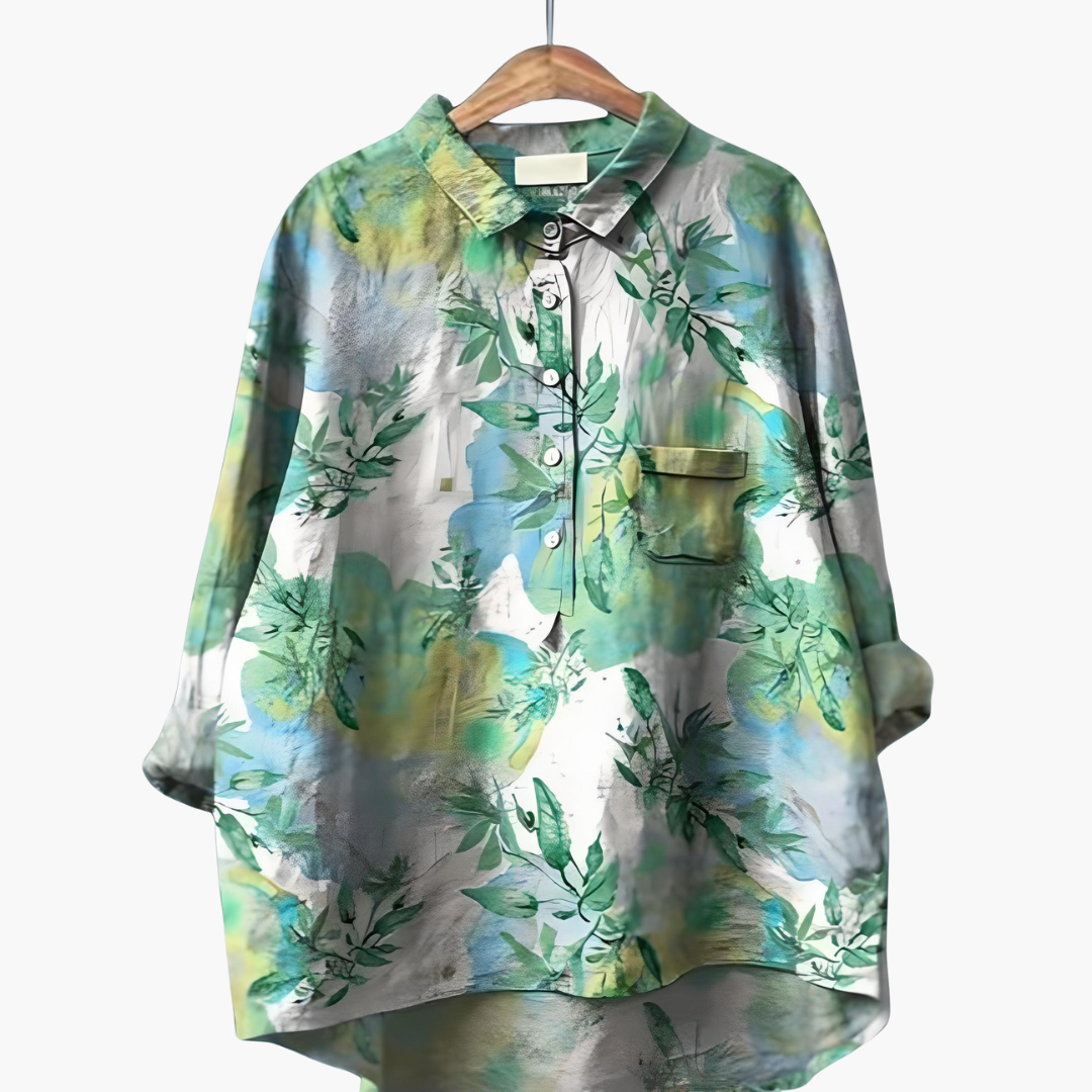 Women's floral print summer blouse lightweight fabric rolled-up long sleeves casual style