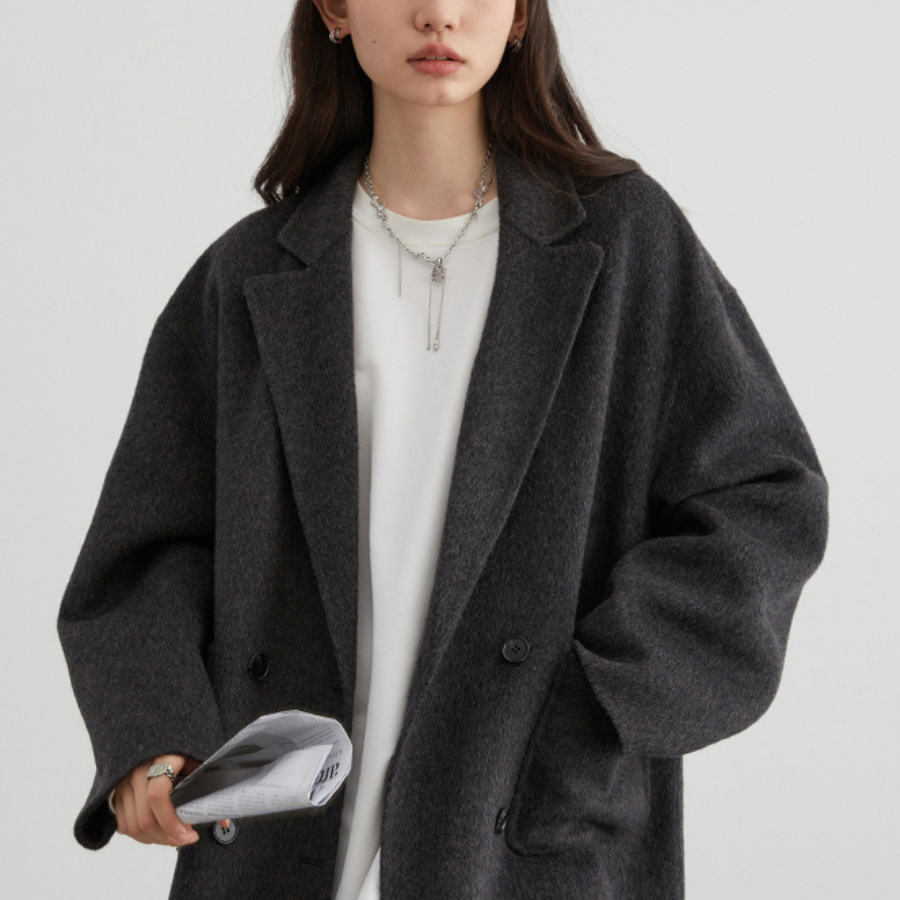 Camel wool-blend oversized trench coat with double-breasted closure for city professionals