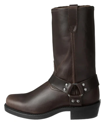 Men's brown mid-calf western boots with buckle strap closure and metallic fittings for everyday wear