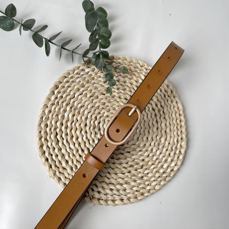 Genuine leather unisex pin buckle belt, retro casual style, 2.3cm wide solid color durable design