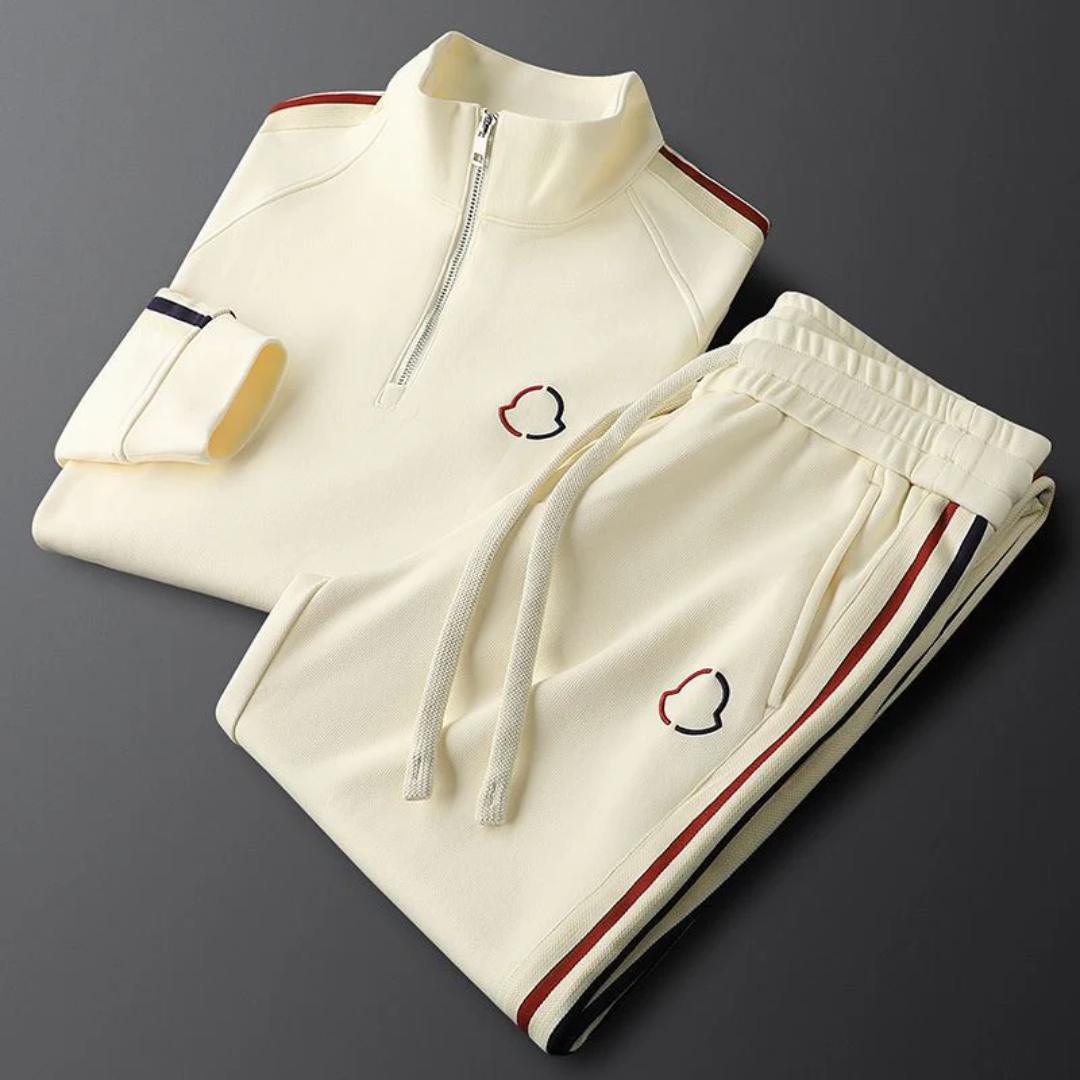 Black tailored-fit premium lycra tracksuit set with athletic silhouette and performance comfort