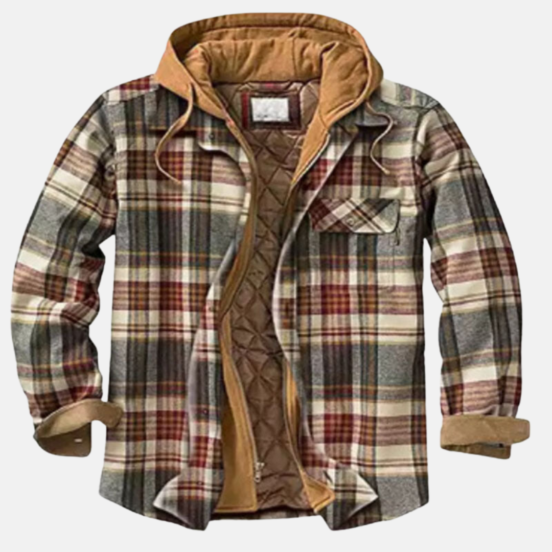 Men's quilted flannel shirt jacket rugged layered style with warm quilted insulation
