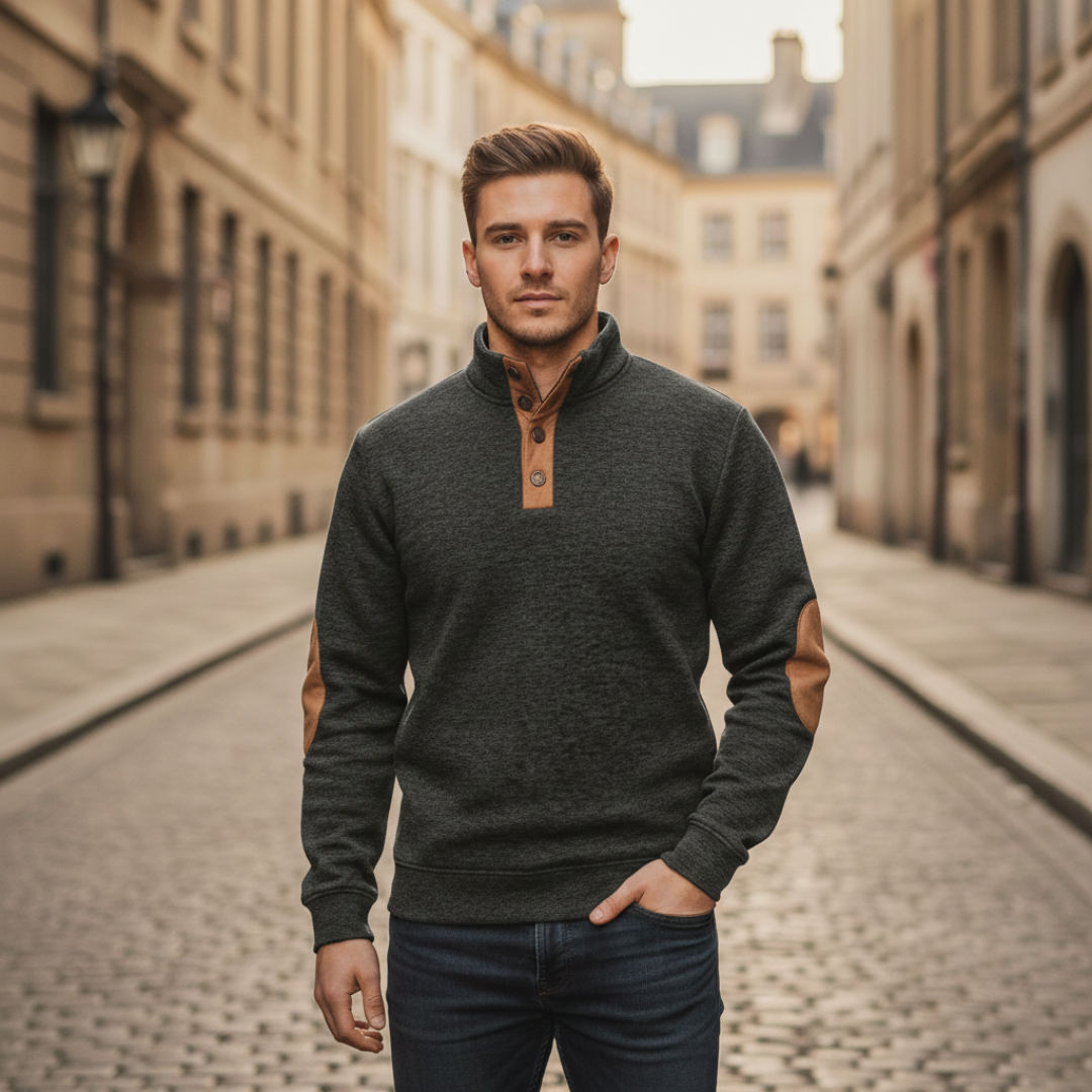 Men's dark patterned turtleneck pullover sweater casual winter knit with high neck cozy fit