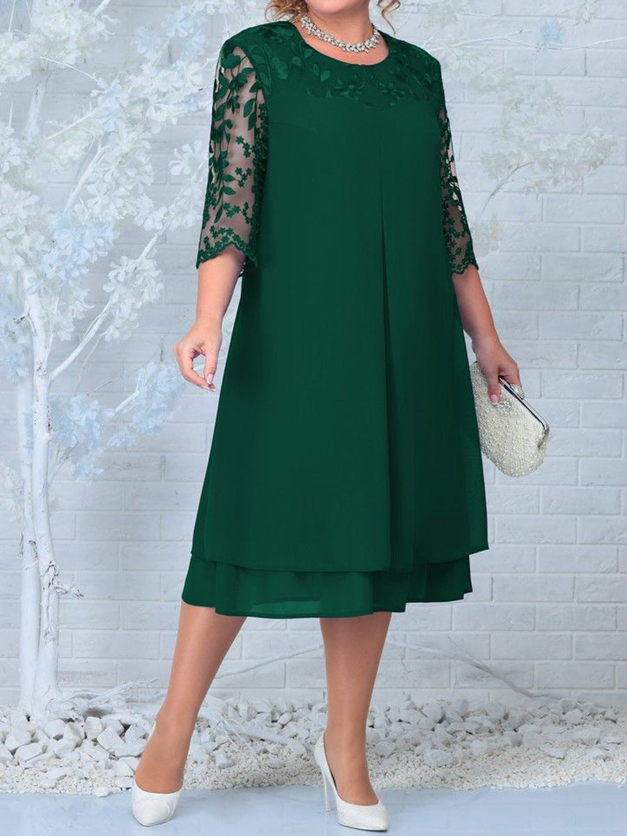 Women's elegant chiffon floral embroidered dress in soft tones, lightweight drape for special occasions
