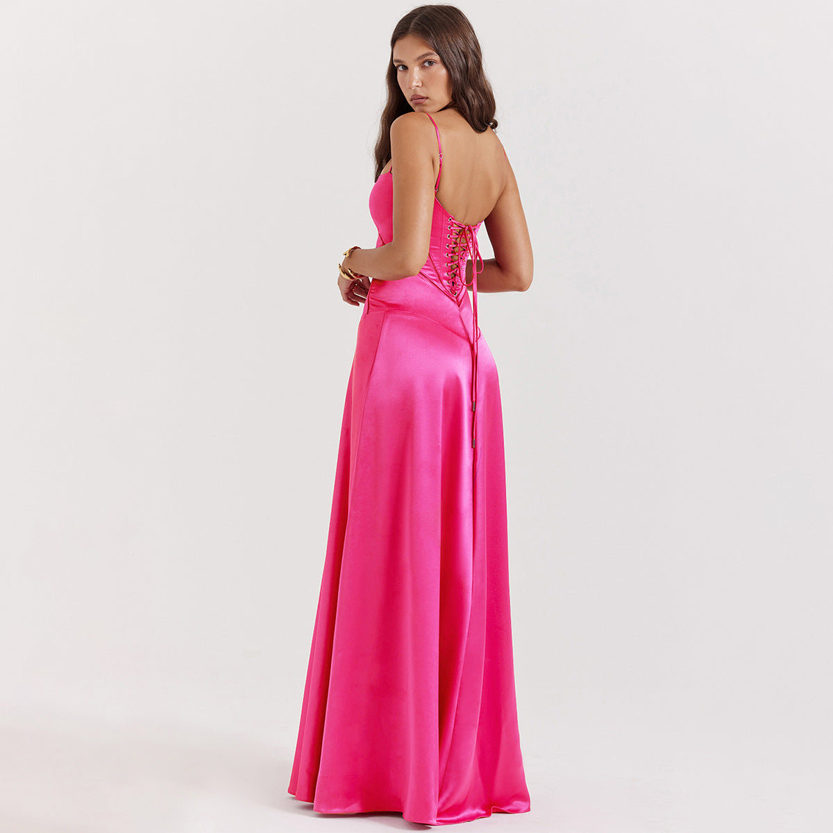 Selena satin maxi dress women elegant sheen flowing silhouette delicate straps spring wedding