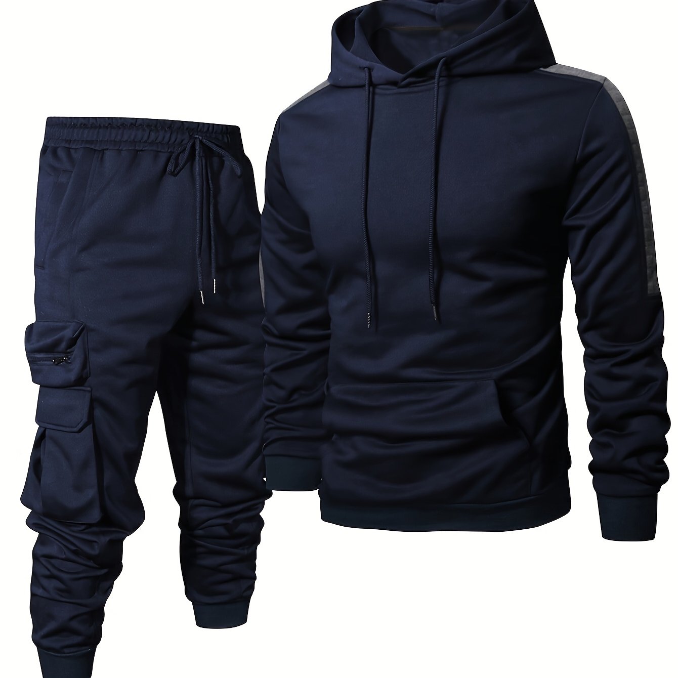 Men's gray zip-up hoodie tracksuit set with matching jogging pants for active athletic training