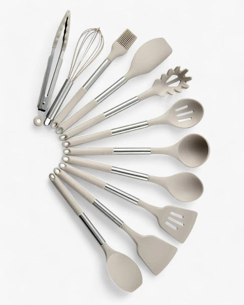 Nordeka 11-piece silicone kitchen utensil set with stand, BPA-free heat-resistant Nordic style