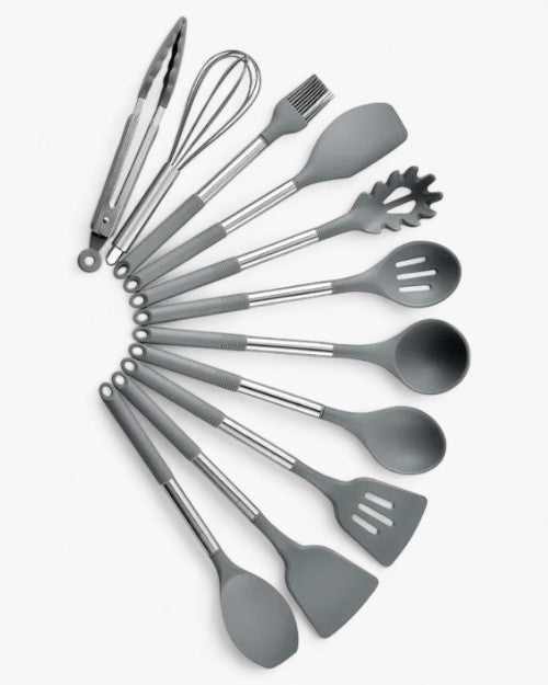 Nordeka 11-piece silicone kitchen utensil set with stand, BPA-free heat-resistant Nordic design