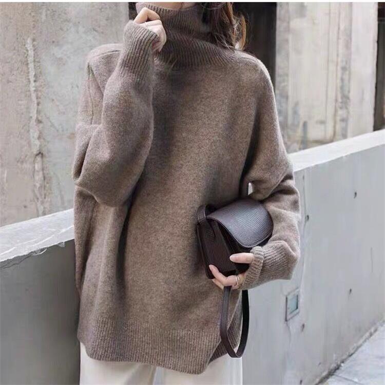 Relaxed-fit casual cashmere turtleneck sweater, breathable knit pullover for everyday luxury comfort