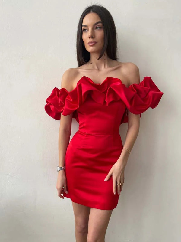 Women's off-shoulder ruffle dress elegant silhouette with delicate fluttering ruffle detailing timeless style