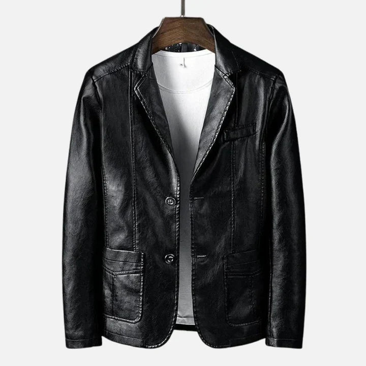 Men's brown classic leather jacket slim silhouette sustainable easy-care Ortwin timeless style