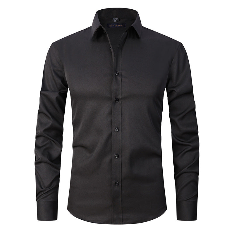 Men's slim fit long sleeve shirt solid stretch fabric polished versatile style all-day comfort