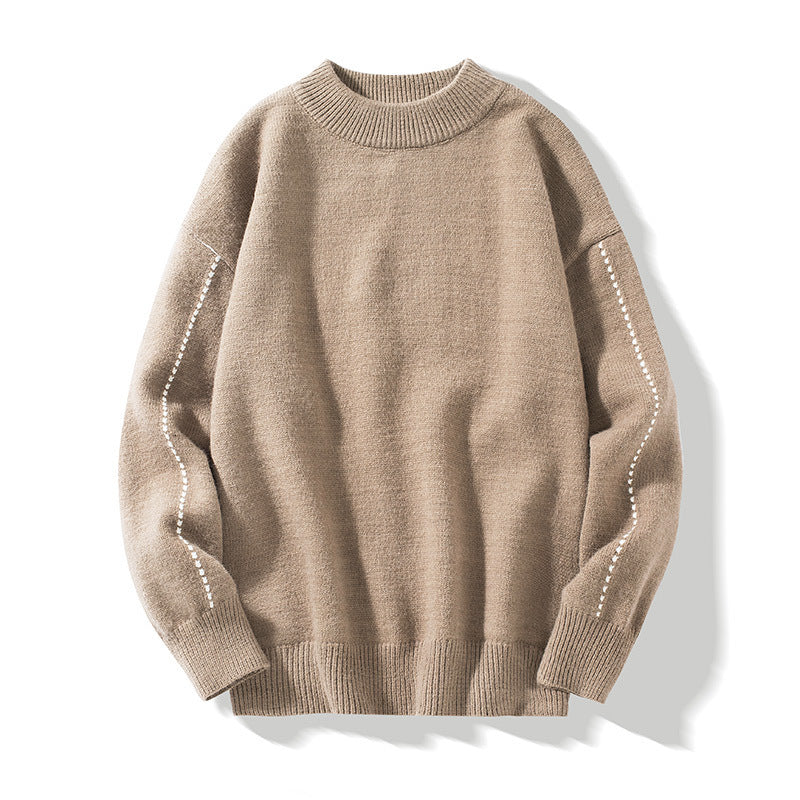 Men's stand-up collar knit sweater regular fit minimalist soft texture everyday smart-casual style