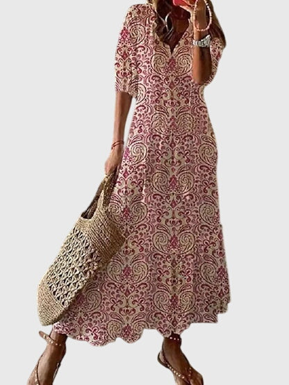 Women's relaxed fit printed summer dress with breezy flowing silhouette for effortless chic style