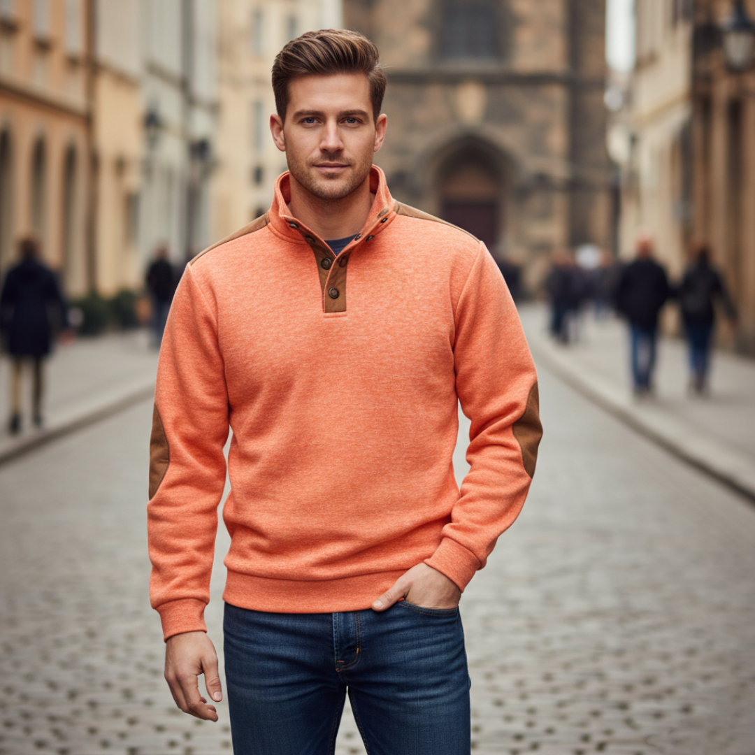 Men's gray patterned turtleneck pullover slim-fit knit sweater with high neck for casual winter wear