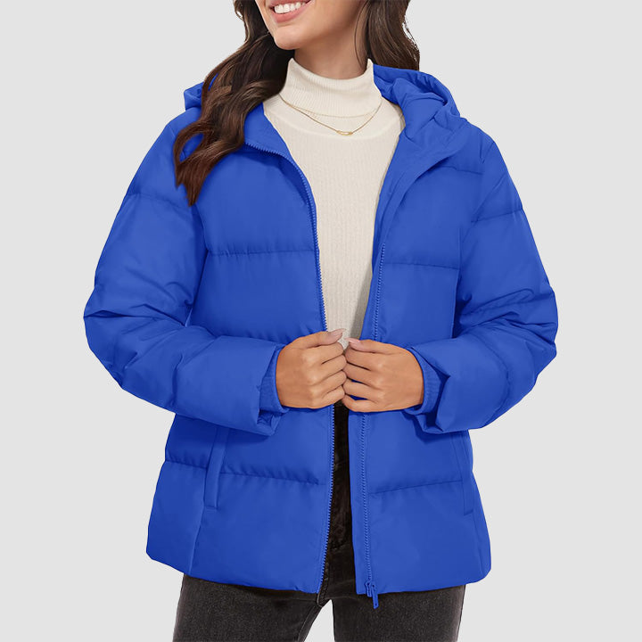 Women's lightweight quilted down jacket with hood, 120g fill thermal winter coat with pockets