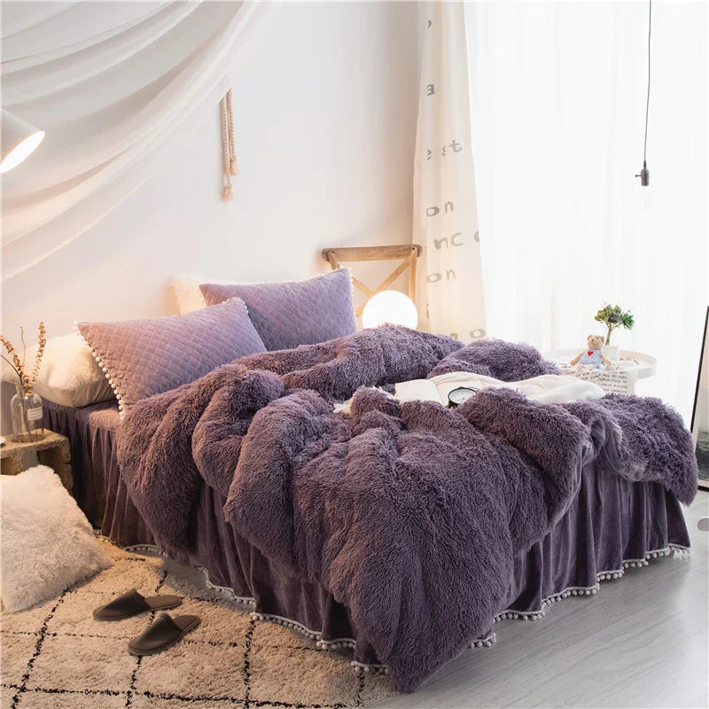 Luxurious plush velvet duvet cover set rich green quilted pillow covers modern bedroom cloud-soft comfort