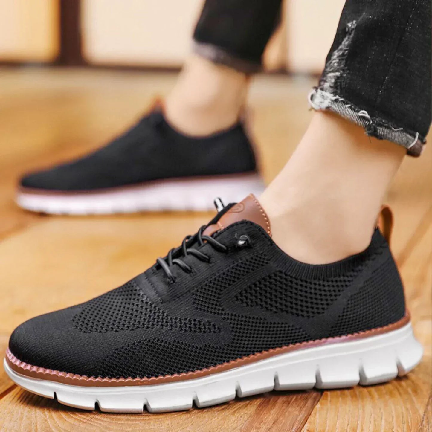 Urbann-Vibe men's gray knit breathable sneakers flexible lightweight sole city commuter lace-up style