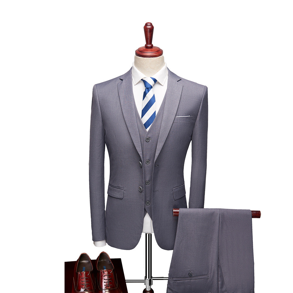 Men's 3-piece tailored fit business suit notched lapel jacket vest trousers formal set
