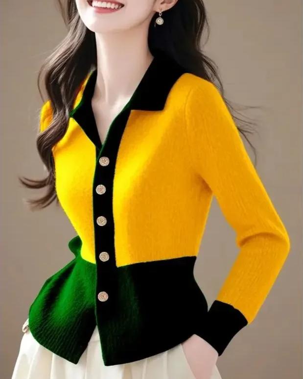 Women's contrast cardigan cotton-blend structured silhouette gold-tone buttons fitted knit layering piece