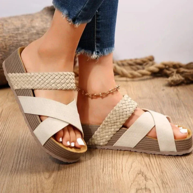 Women's platform sandals braided straps snakeskin texture open toe fashion-forward warm-weather style