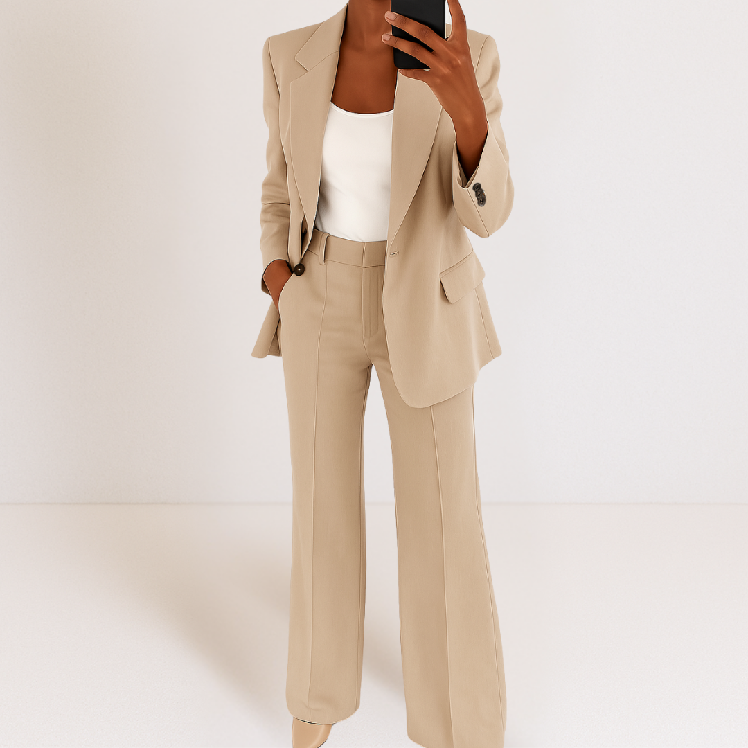 Women's elegant two-piece suit lightweight stretch polyester oversized blazer straight-leg trousers