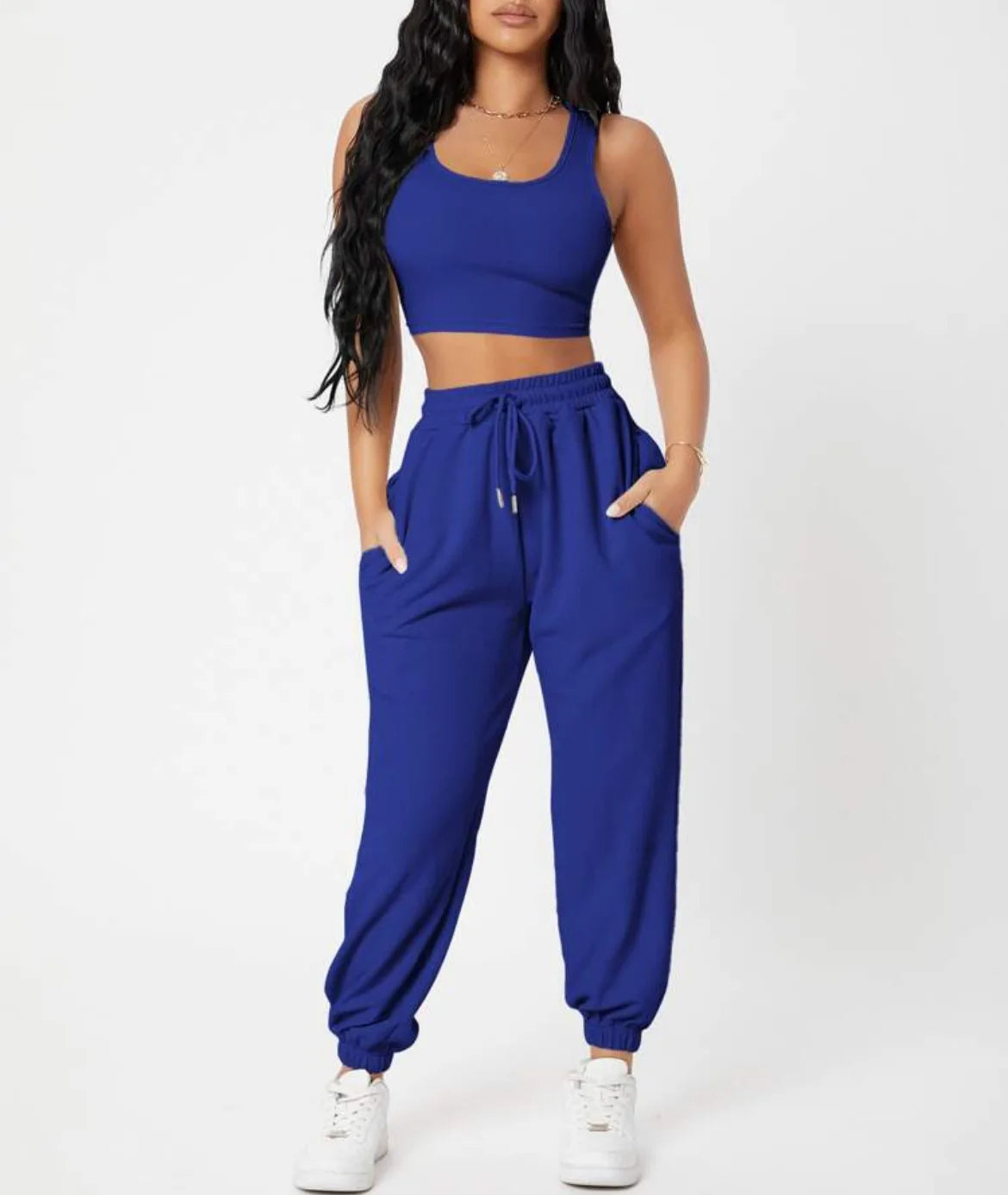 Women's ultra-soft lounge set crop top and high-rise joggers matching two-piece curve-hugging silhouette