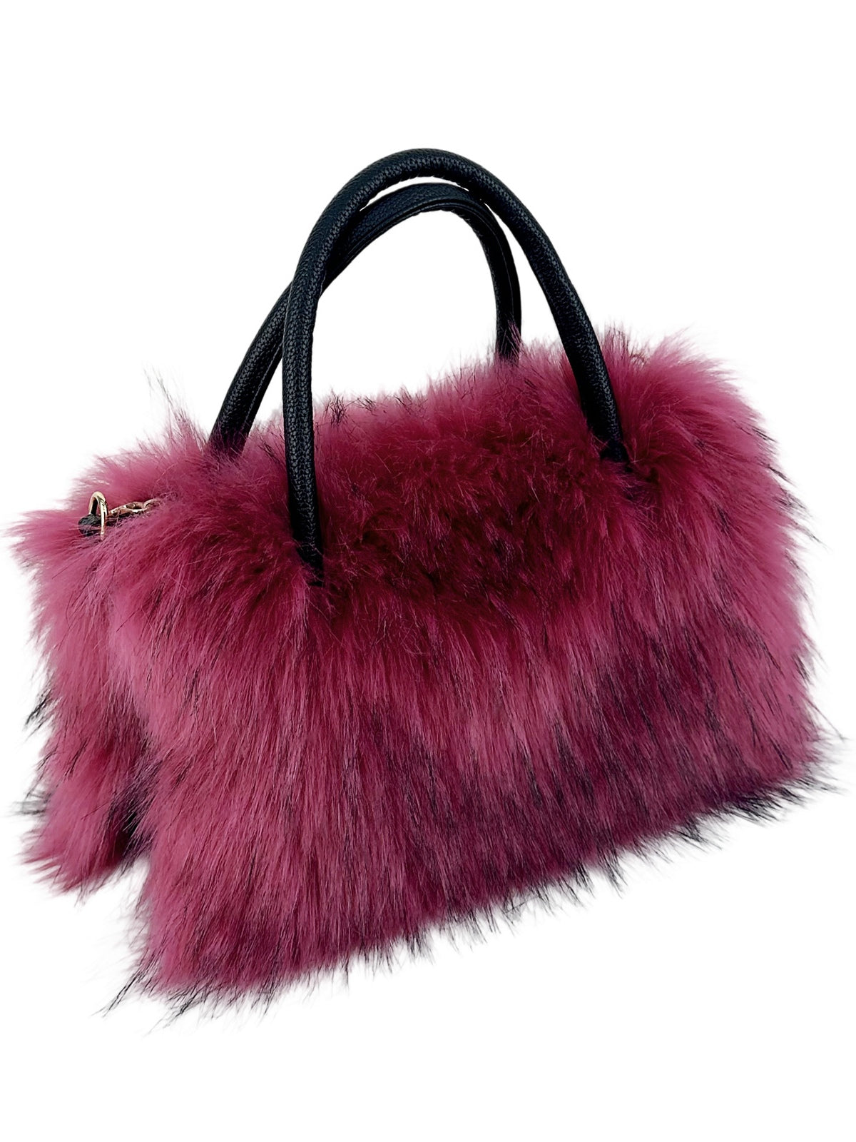 Women's beige plush fur chain crossbody bag, horizontal square silhouette with zipper closure
