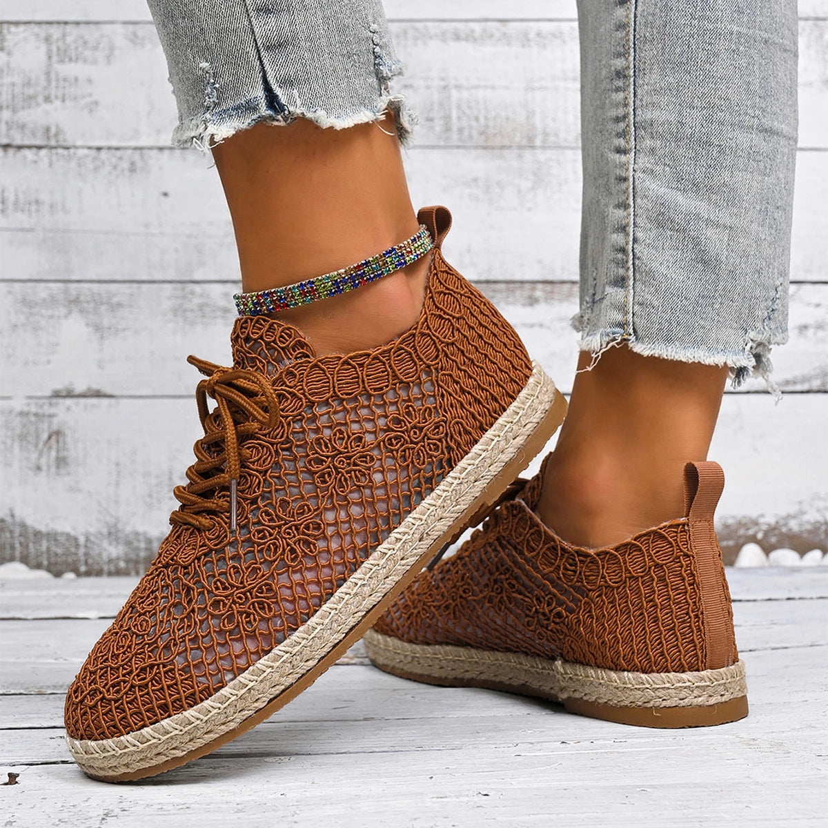 Women's Valencia crochet espadrille sneaker with breathable open knit upper and cushioned insole