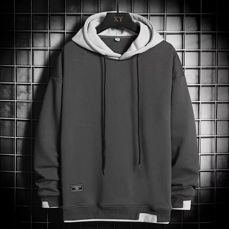 Triton unisex dual-tone hoodie cotton blend layered hem color-block lightweight casual pullover