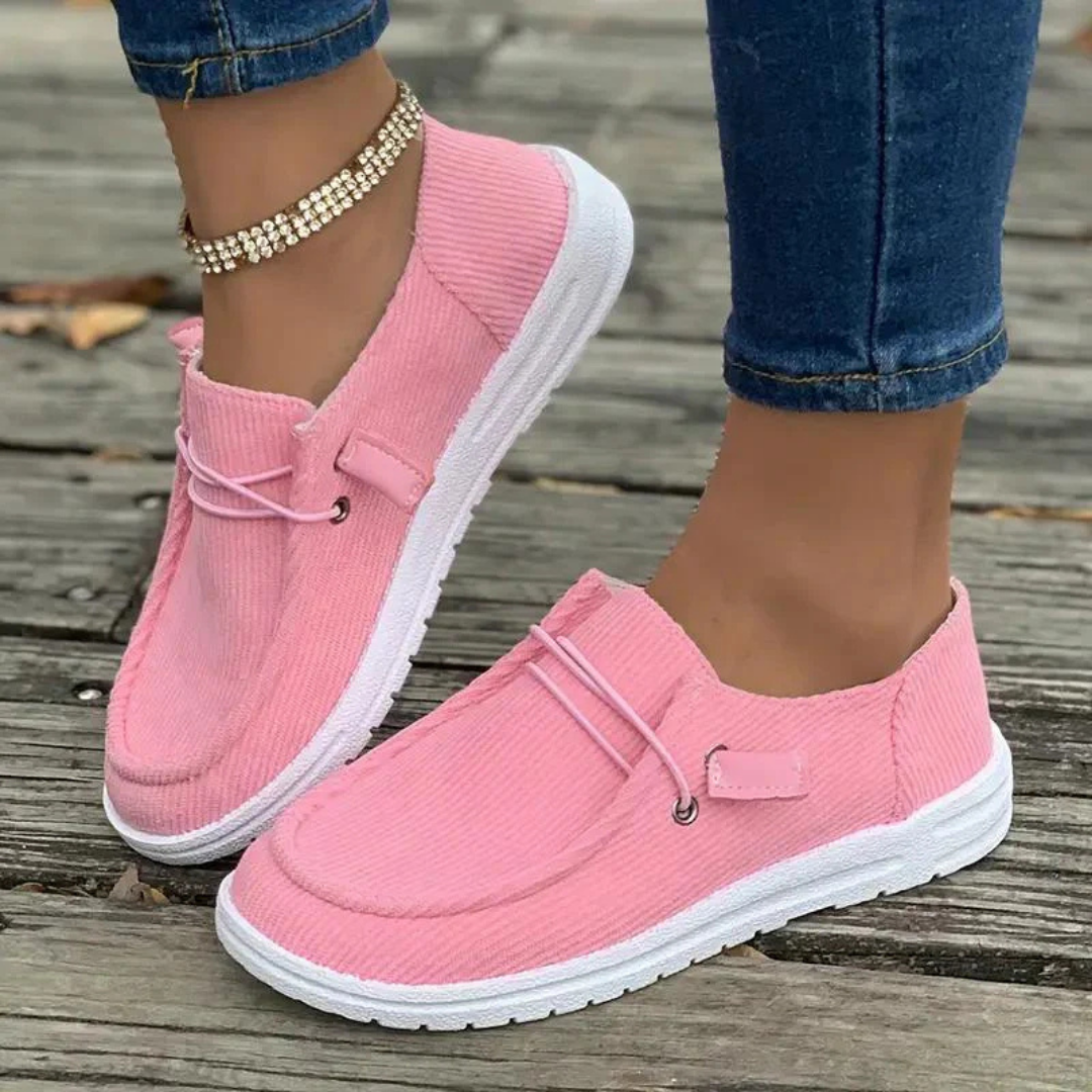 Margaret ribbed slip-on flats suede closed-toe lightweight travel shoes with elastic lace comfort fit