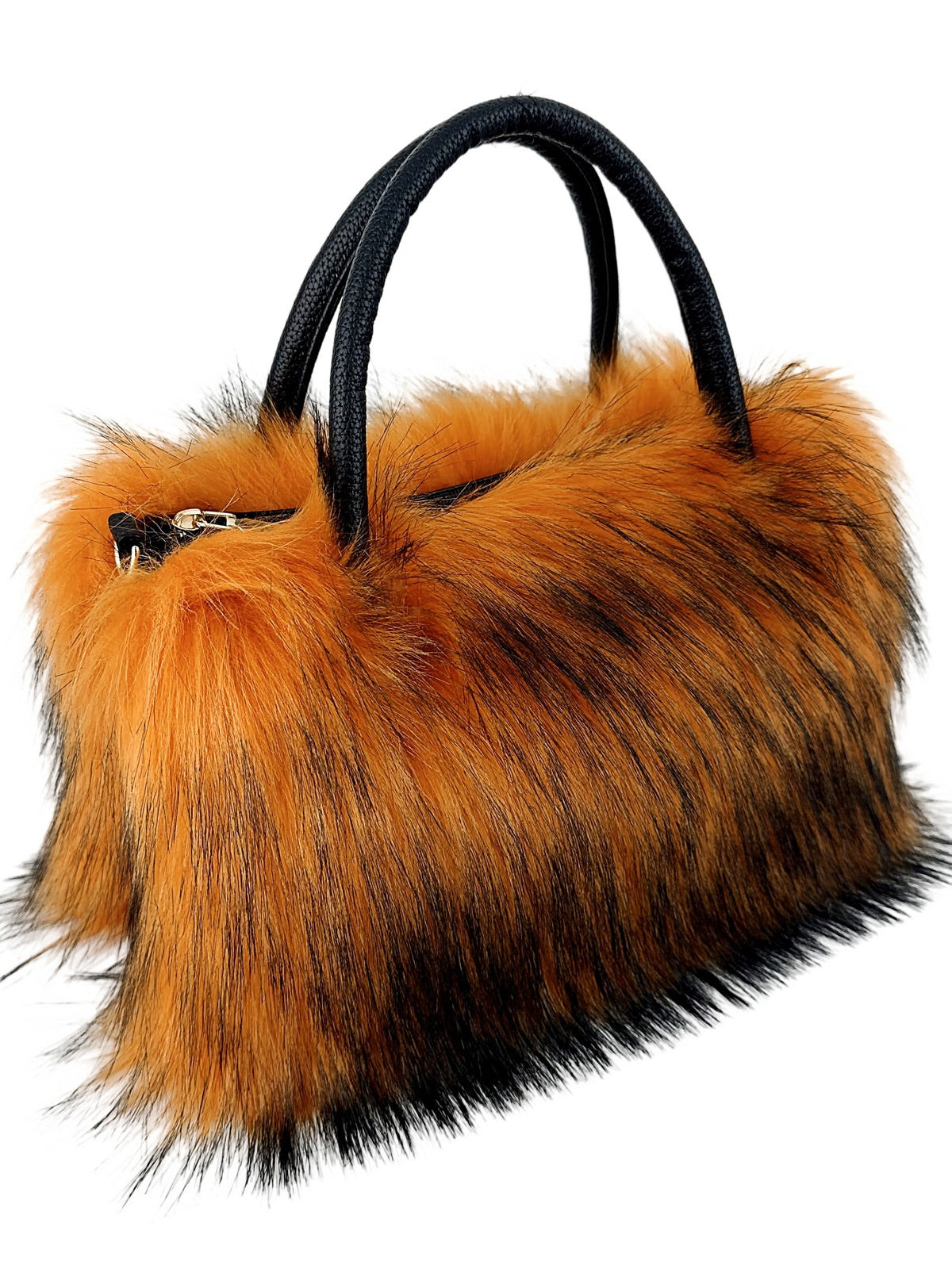 Women's plush fur chain crossbody bag, horizontal square shape with zipper and ID pocket