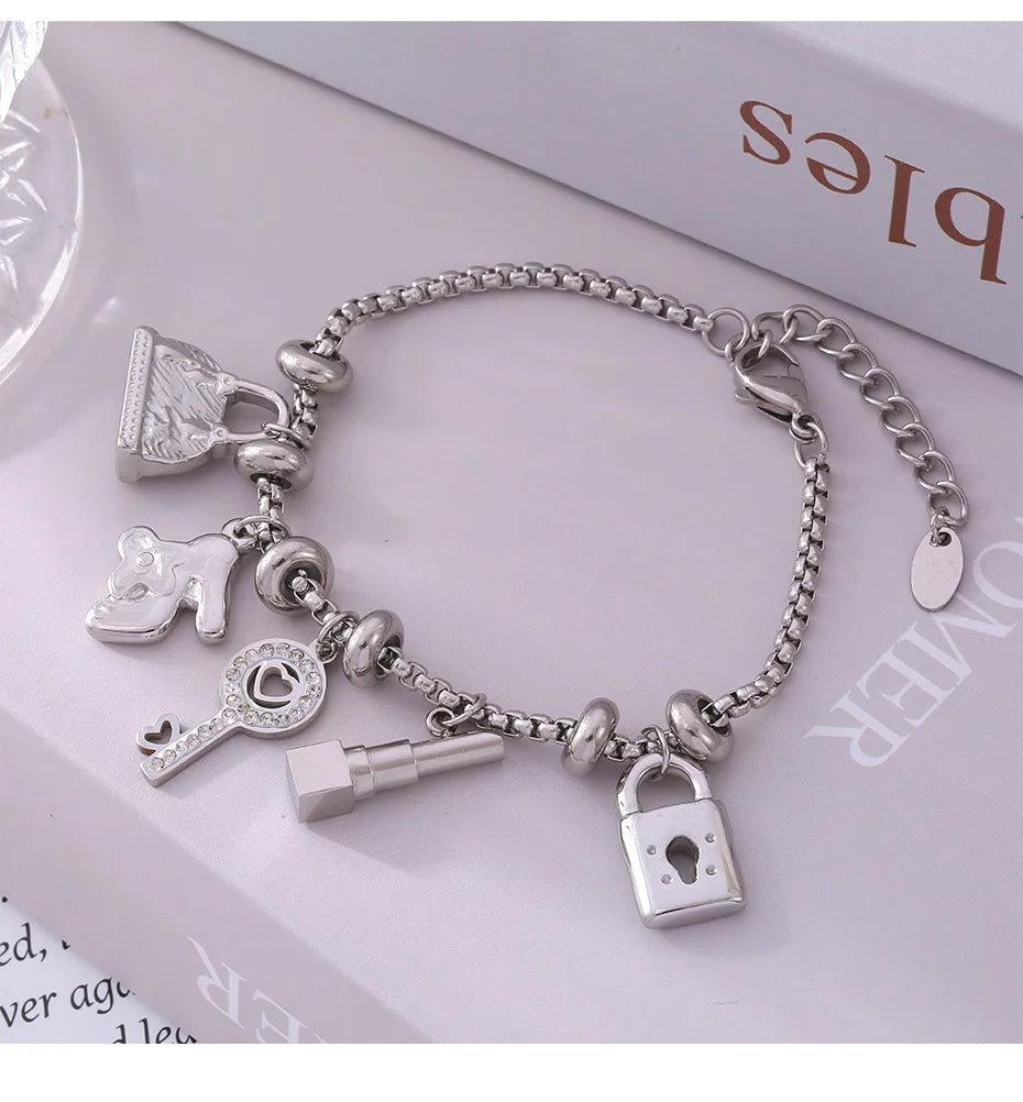 18K gold plated stainless steel charm bracelet for women, tarnish-free elegant finish