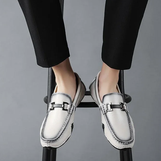 Black leather professional loafer slip-on with contoured ergonomic sole and cushioned insole