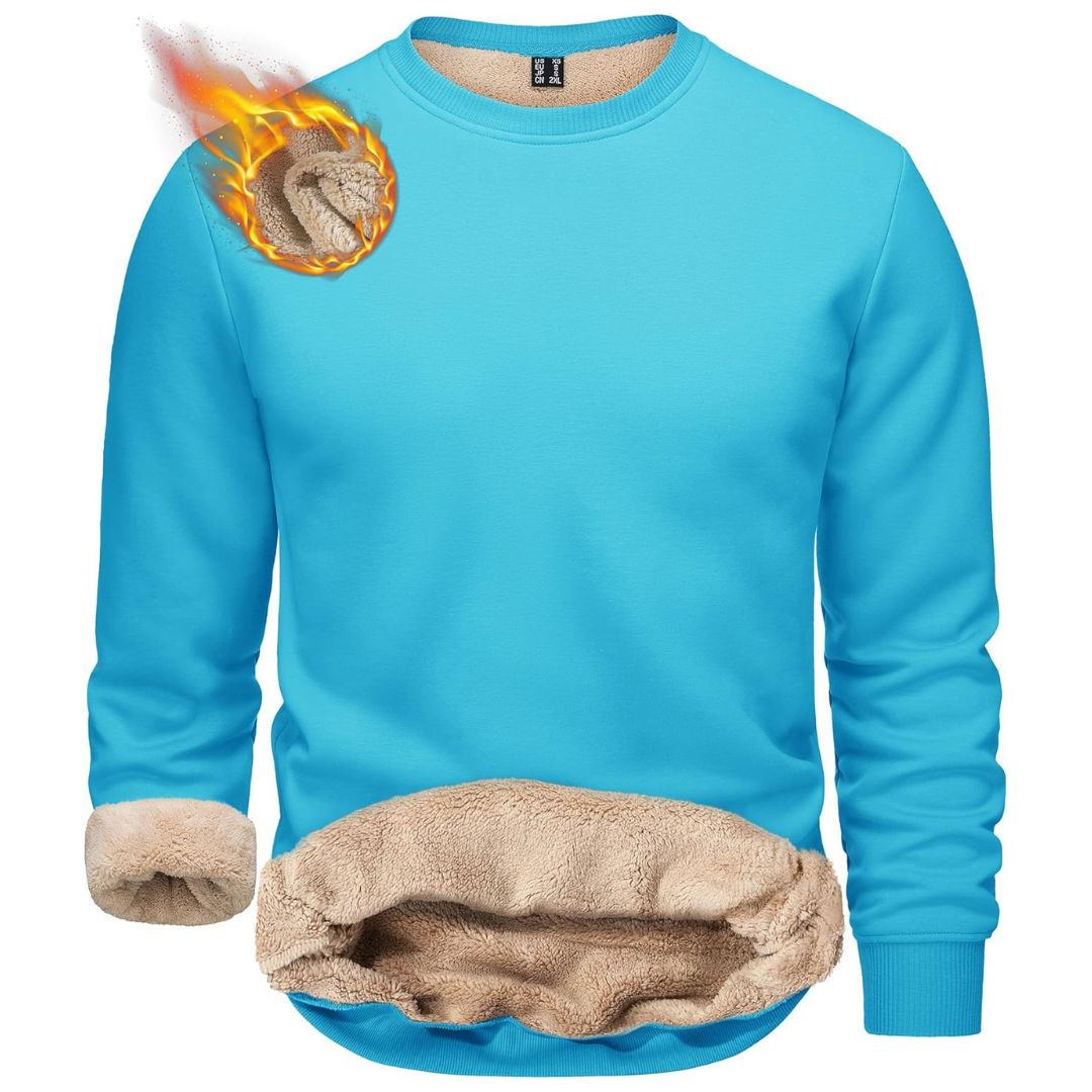 Men's heavyweight sherpa lined fleece pullover sweatshirt, windproof 100% cotton everyday comfort wear