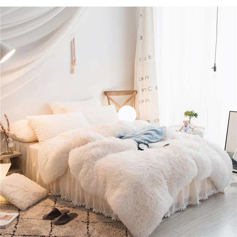 Luxurious plush velvet duvet cover set in rich green with quilted pillow covers modern bedroom